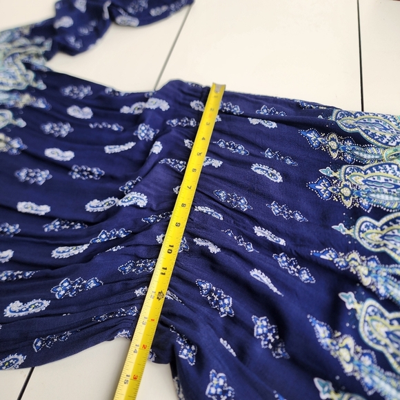 Kori America White Navy Blue Romper Off The Shoulder Tie Paisley Rayon Sz M - Picture 14 of 16